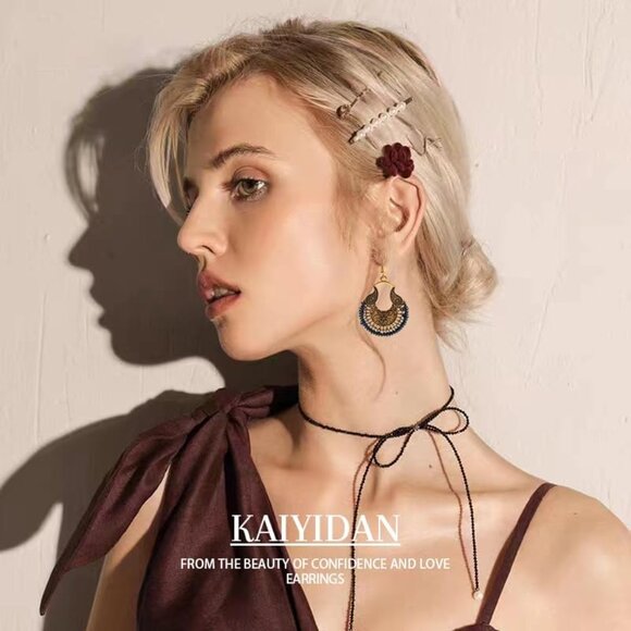 Round Hoop Bronze Boho Dangle Statement Vintage Dainty Earring for Women - Picture 8 of 9